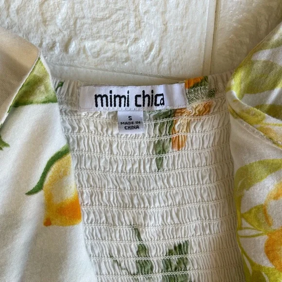 White Lemon Print Tie Front Noodle Strap A-line Mini Dress - Picture 14 of 16